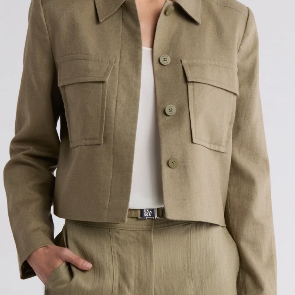 Dkny Olive Cropped Utility Jacket With Flap Pockets